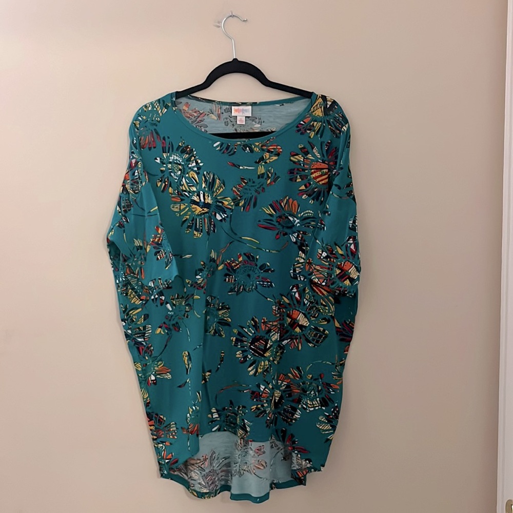 LuLaRoe Irma Size Small Dark Green with Colored Flowers